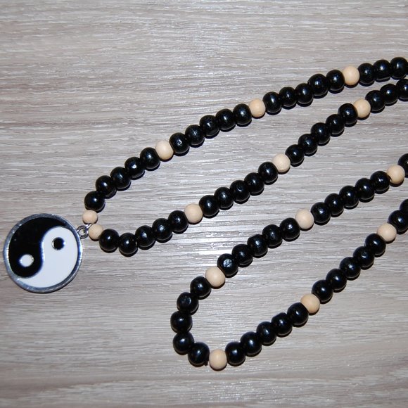 Tai chi Necklace,Yin Yang Necklace,Wood Necklace,Ethnic Necklace,8mm Wood Beads - Picture 2 of 3